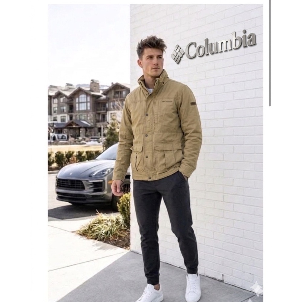 Columbia 🎱Mens‎ Tan Khaki Canvas Field Jacket Utility Cargo Coat WM3234